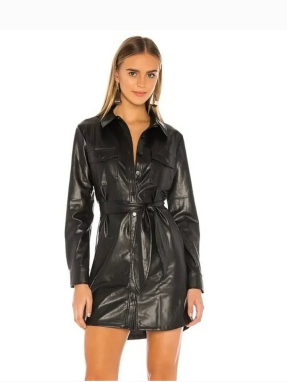 David Lerner Vegan Leather Shirt Dress - Black Size S